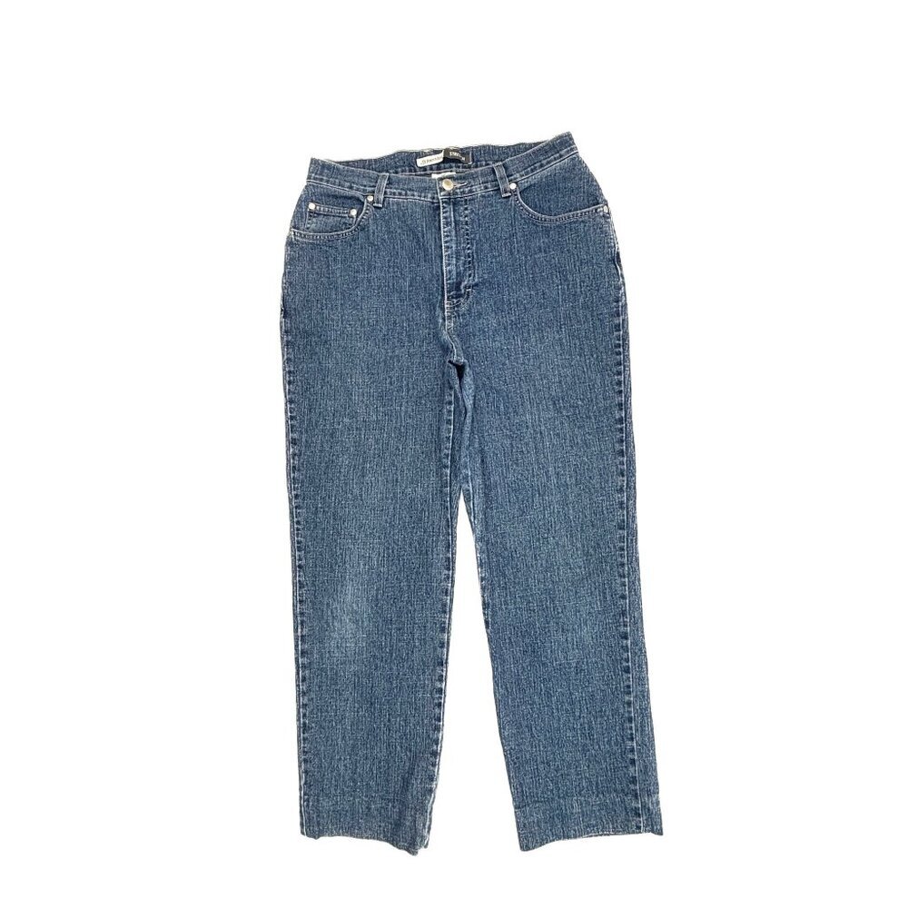 St. John's Bay Straight Leg‎ Women's size 12P Dark Wash Blue Denim jeans